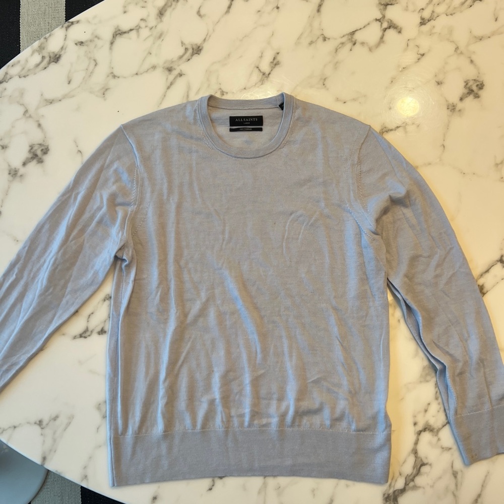 All Saints baby blue Merino Wool sweater
